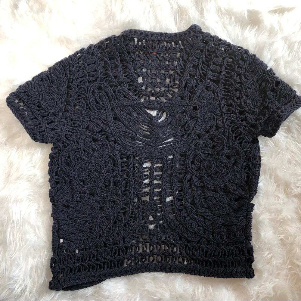 Tory Burch Macrame Open Front Sweater Cardigan - Picture 2 of 4